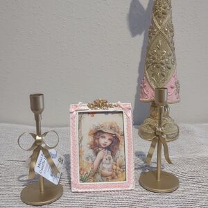 Coquette Style Gold Metal Candle Holders And Frame